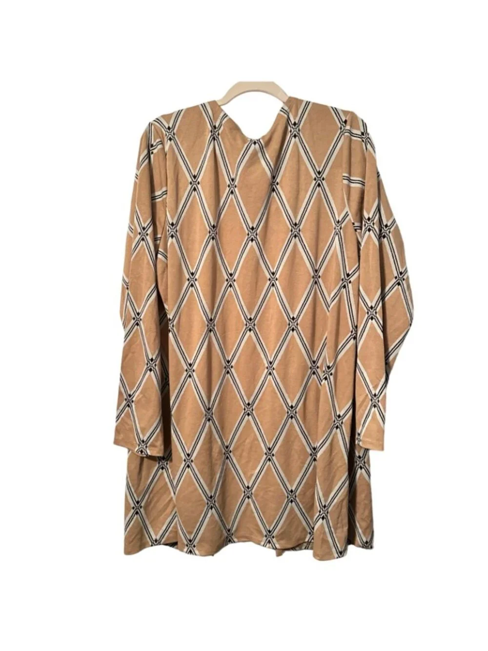Olivia Blu Womens Long Sleeve Open Front Cardigan With Pockets 1X Beige & Black - Picture 10 of 12